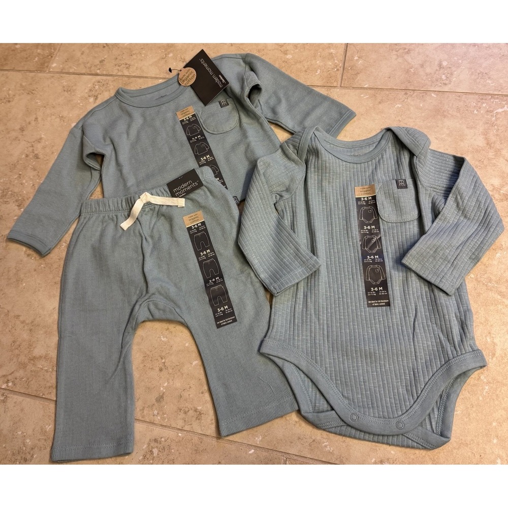 Modern‎ Moments by Gerber Baby Boy Outfit 3pc Set 3-6 months Organic Cotton NEW